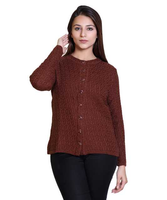 Women's Full Sleeves Cardigan (Brown, L) (M98)