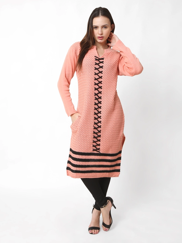 Woolen Solid Kurti for Women (Peach, Free Size)