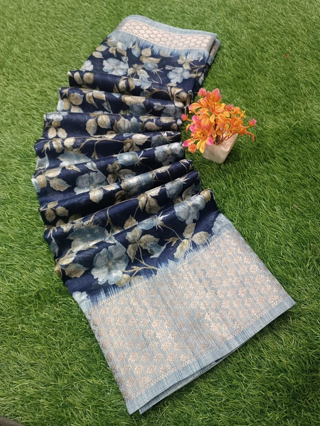 Chiffon Printed Saree for Women (Dark Blue, 6.3 m)