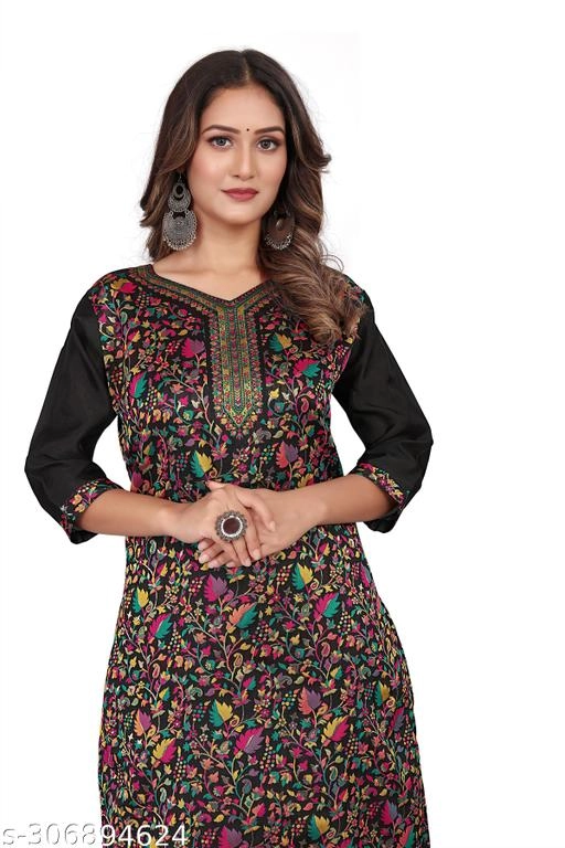 Pashmina Embroidered Kurti for Women (Black, L)