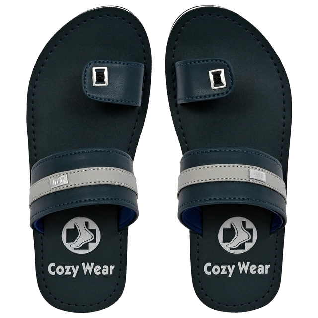 Cozy Wear Flip Flops for Men (Navy Blue, 6)