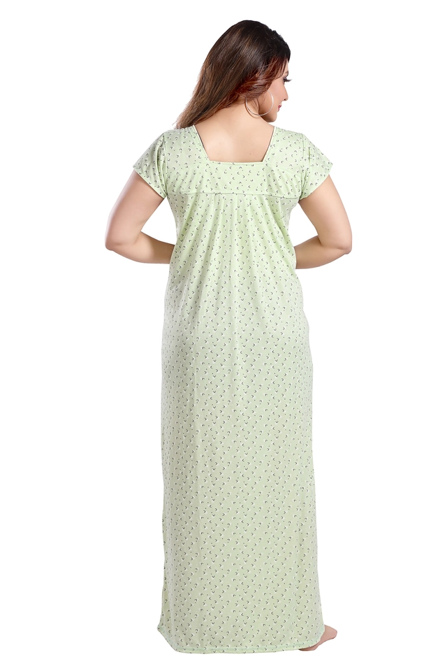 Hosiery Printed Nightdress for Women (Green, M)