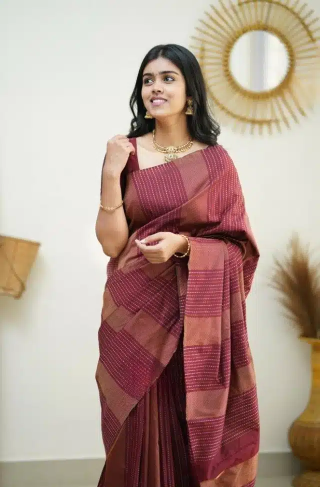 Banarasi Silk Woven Saree for Women (Maroon, 6.3 m)