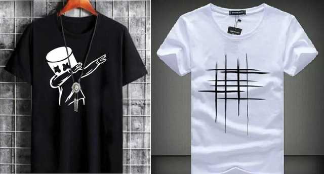 Stylesmyth Casual Cotton Blend Half Sleeves T-shirt For Men (2) (Black & White, L) (S-10)