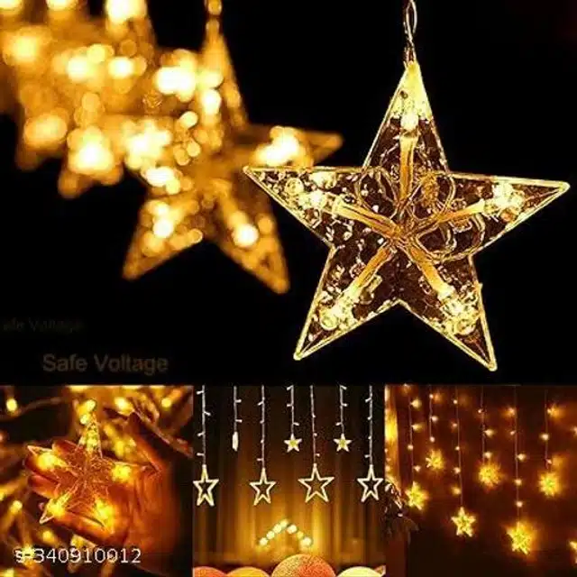 Plastic 12 Pcs Stars LED Curtain String Light (Multicolor, 8 Feet)