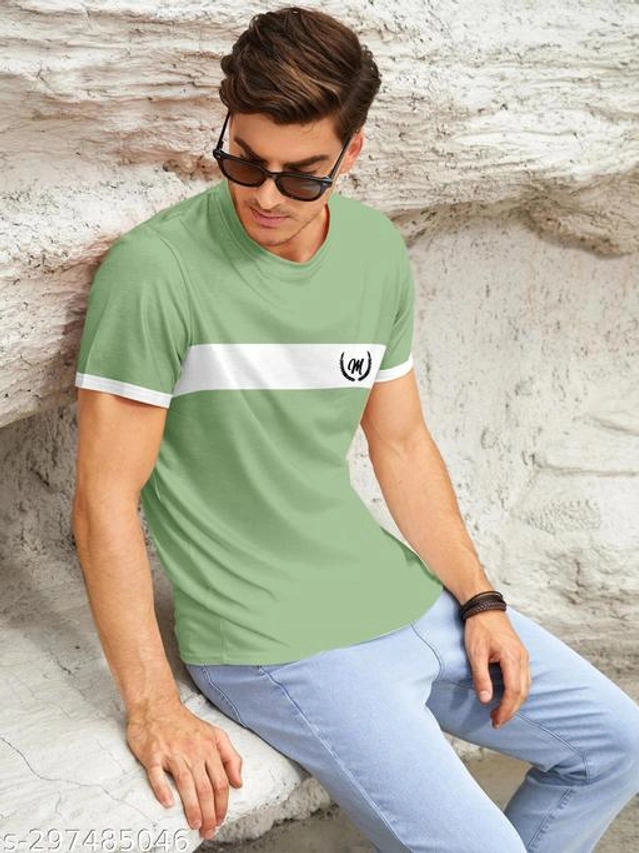 Colorblocked Half Sleeves T-Shirt for Men (Olive, S)