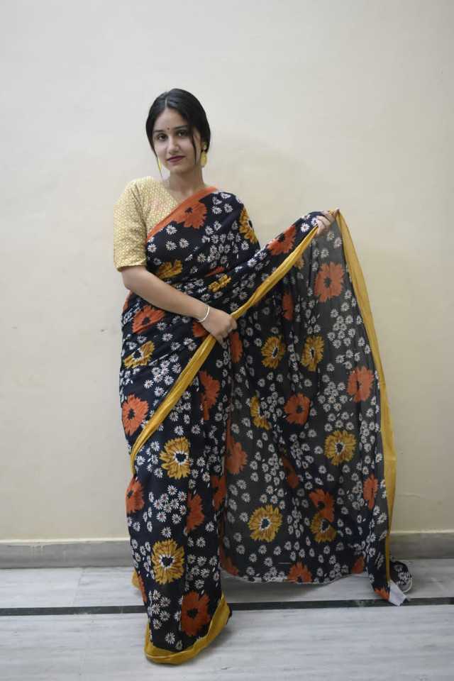Bagru VIP Saree Cotton Hand Block Printed Saree With Blouse Piece (Multicolour) (BS-20)