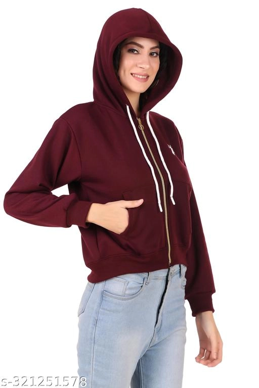 Fleece Solid Jackets for Women (Maroon, S)