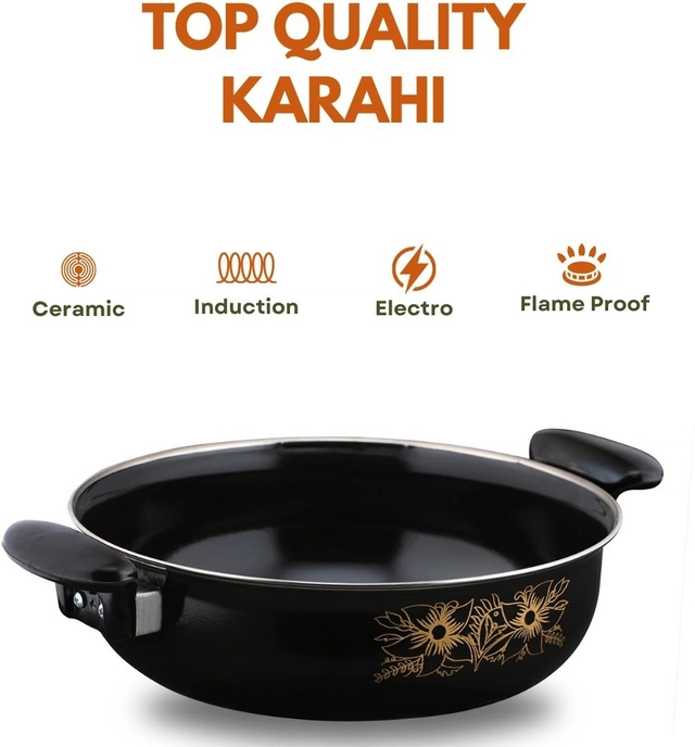 Cast Iron Kadai (Black, 28 cm)