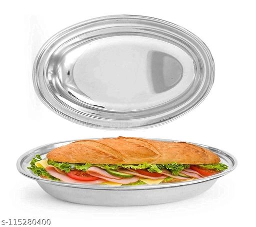 Stainless Steel Serving Plate (Silver, Pack of 6)