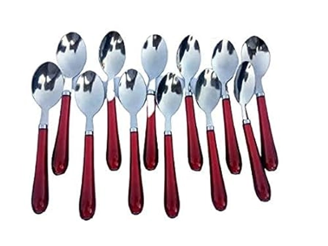 Stainless Steel Spoons with Plastic Handle (Multicolor, Pack of 12)