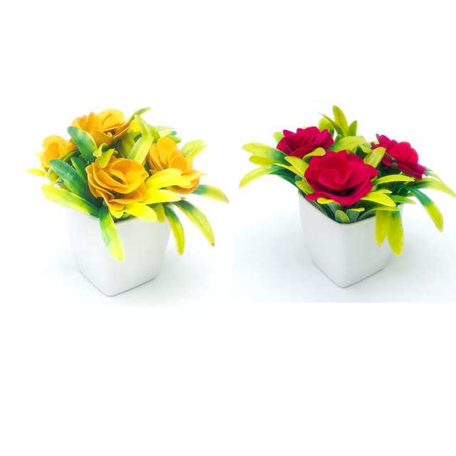 Duli Natural Looking Artificial Flower Pot For Home Decoration (Multicolor, Pack Of 2) (D-8)