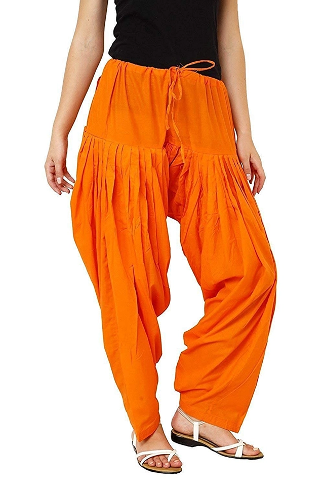 Cotton Solid Patiala for Women (Orange, 28)