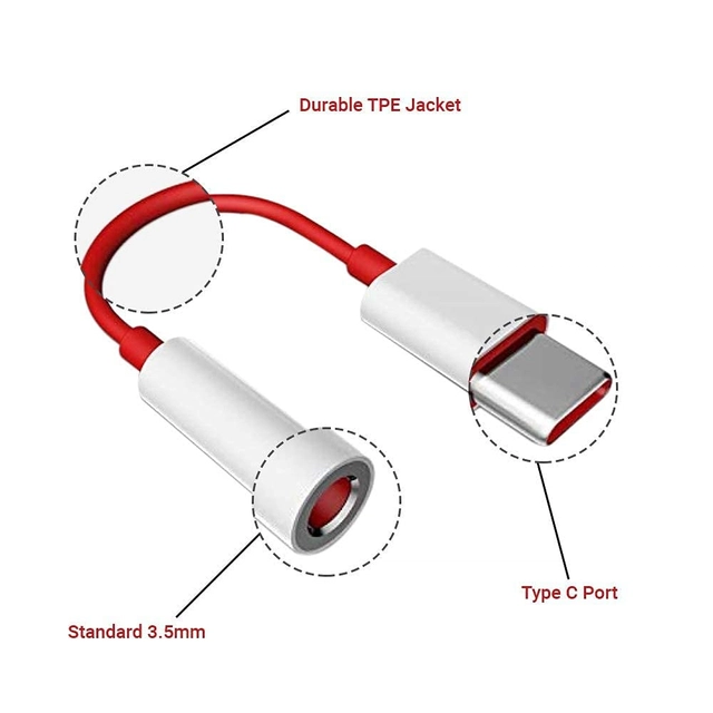 Plastic Type C to 3.5mm Jack Audio Connector (White & Red)