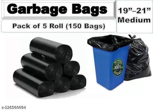 Dustbin Bags (20x26-inches, Black) medium pack of 50