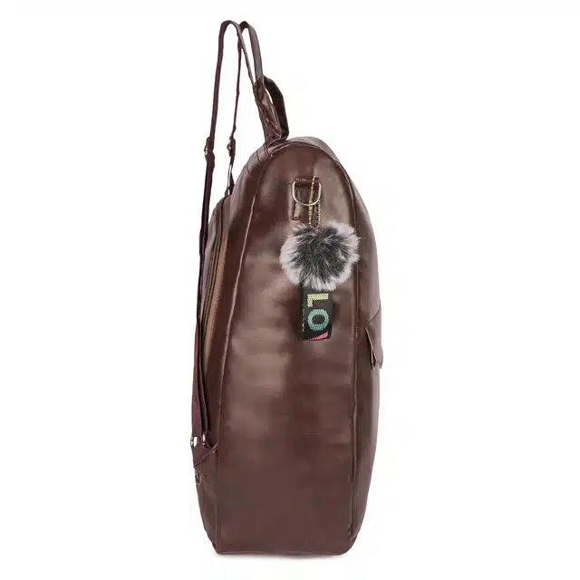 Waterproof PU Leather Backpack for Girls (15 L, Brown)