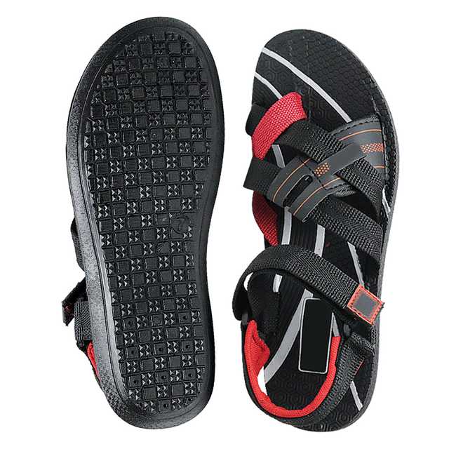 Ligera Men's Stylish Synthetic Leather Casual Sandals (Red & black, 6) (L-16)