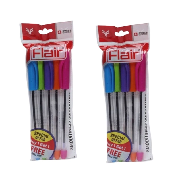 FLAIR Hotline Ball Pens-Blue (10 Pens with Coloured Caps-1+1 Pack)