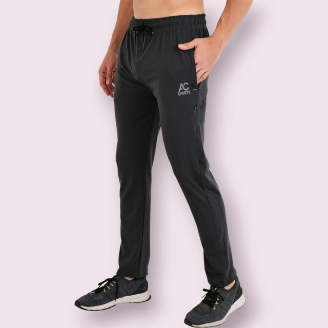 Lycra Nylon Logo Printed Track Pant for Men (Dark Grey, M)