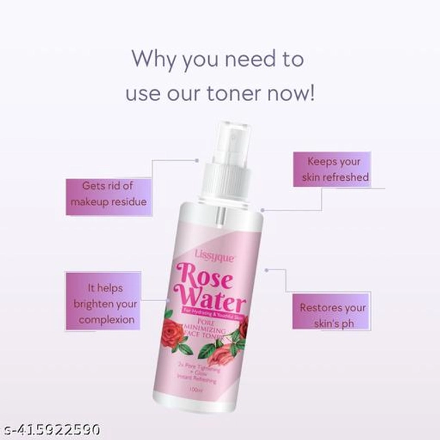  Lissyque Rose Water Face Toner For Minimize Pores, Brightens Skin, And Instantly Hydrates 100 ml