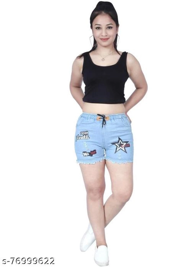 Denim Shorts for Women (Blue, 26)