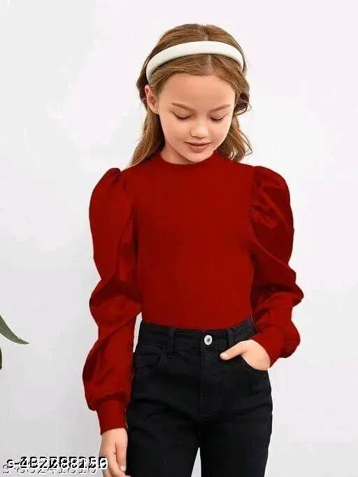 Nylon Solid Top for Girls (Maroon, 3-4 Years)