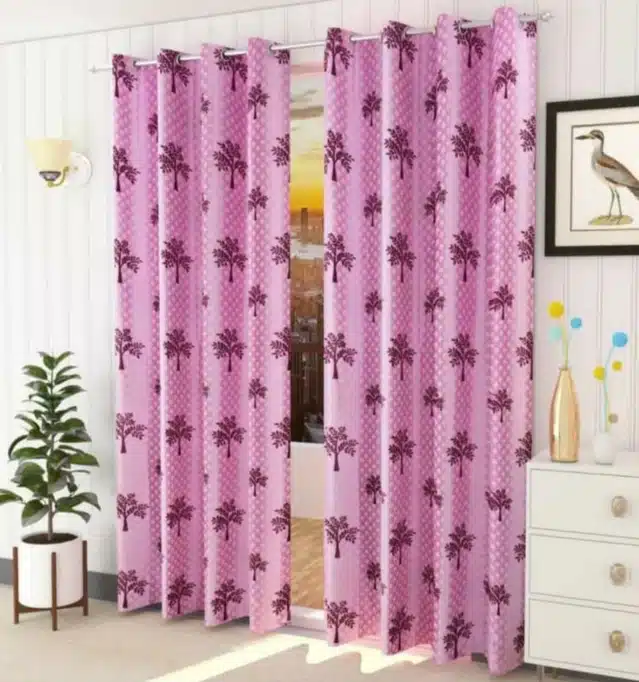 Polyester Printed Window & Door Curtains (Pack of 2) (Purple, 7 feet)