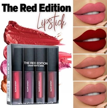 Red Edition Liquid Matte Lipsticks (Multicolor, 16 ml) (Pack of 4)