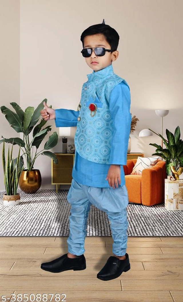 Cotton Blend Sherwani for Boys (Sky Blue, 6-9 Months)