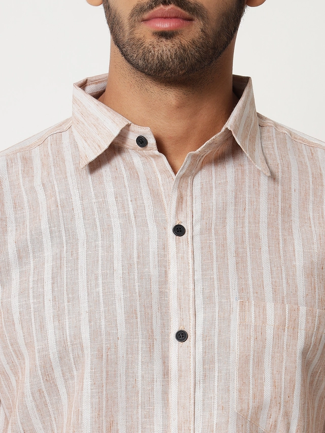 Full Sleeves Striped Shirt for Men (Peach, S)