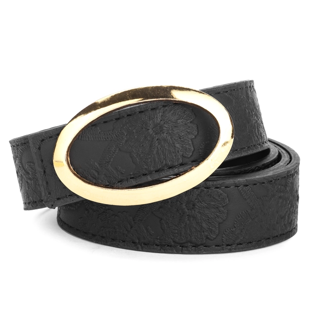 Artificial leather Belt for Women (Black & Gold)