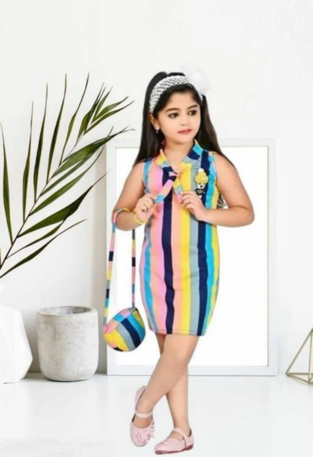 Crape Striped Dress for Girls (Multicolor, 0-1 Years)