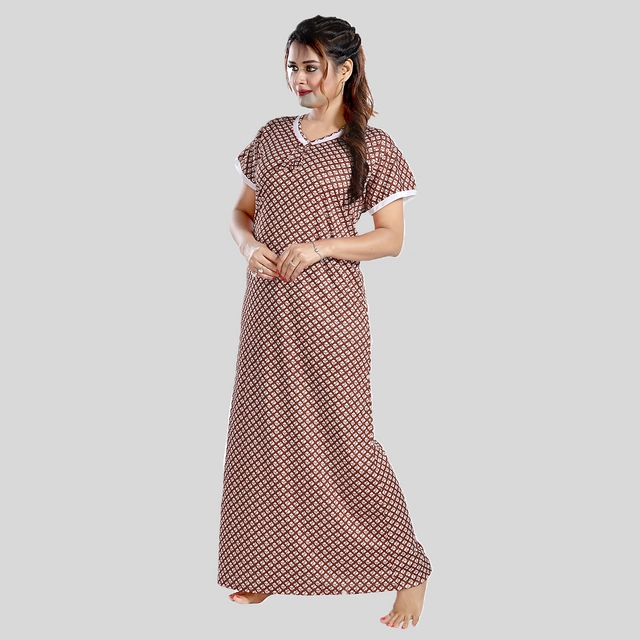 Satin Feeding Nighty for Women (Brown, Free Size)