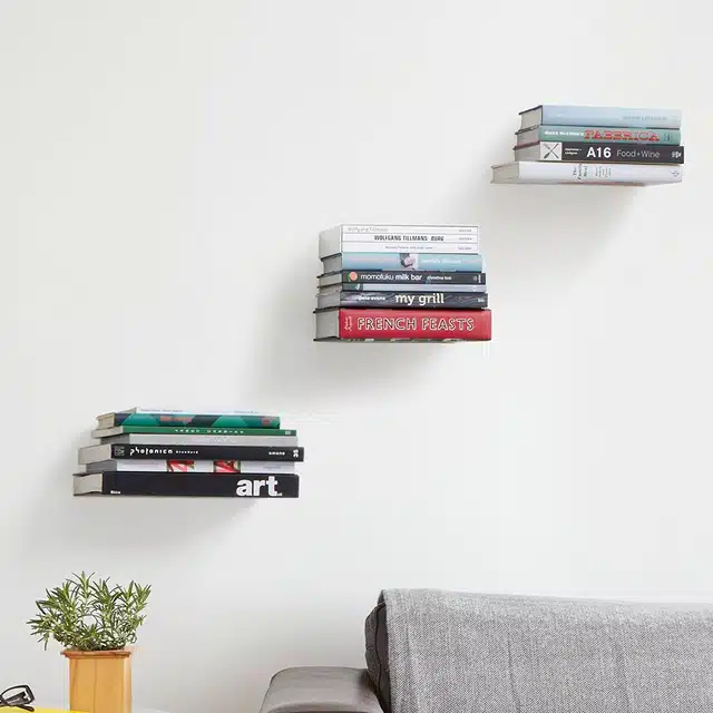 Wall Mounted Metal Invisible Book Shelves (Pack of 2, White)