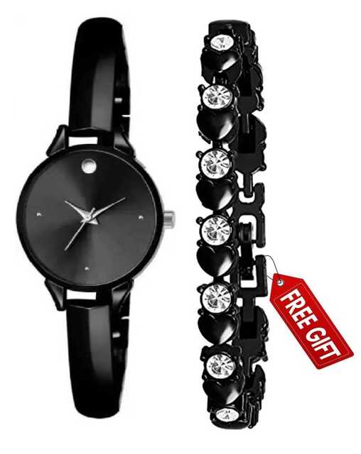 Fabulous New Designer Analog Watch & Bracelet For Women (Pack Of 2, Black) (ME-36)