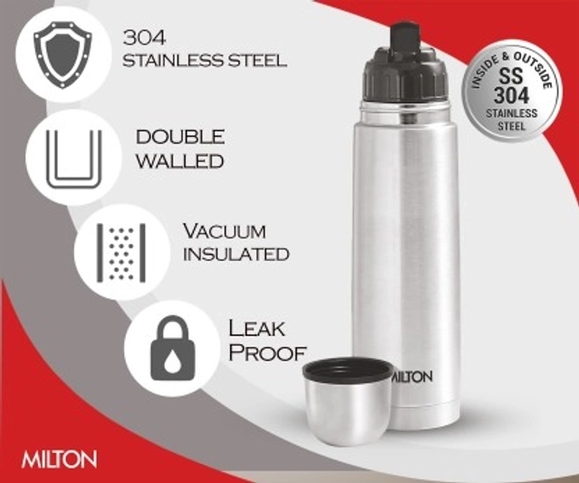 MILTON Thermosteel Flip lid Flask (1000 ml, Silver, Pack of 1)