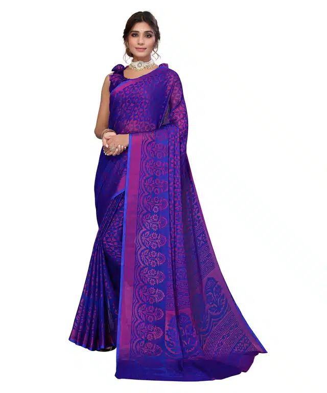 Women's Designer Saree With Blouse (Blue) (SD39)