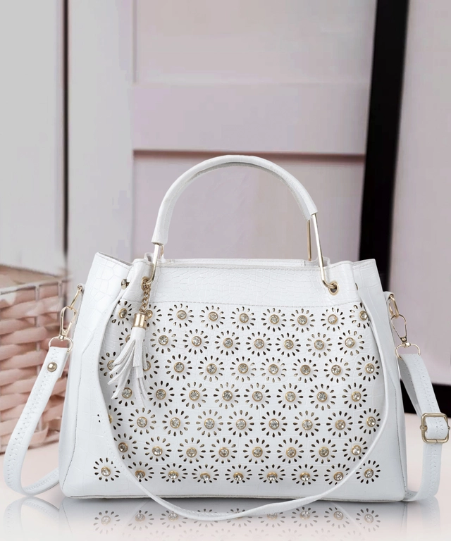 PU Solid Handbag for Women (White)