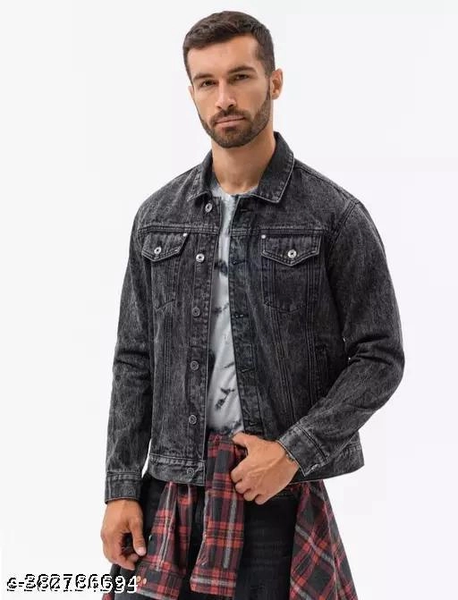 Denim Jacket for Men (Grey, M)