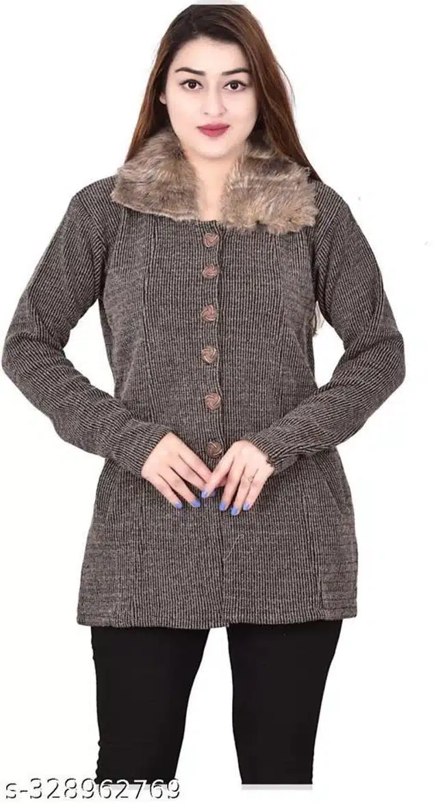 Woolen Full Sleeves Sweater for Women (Light Brown, Free Size)