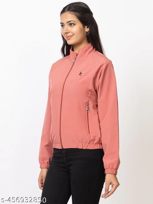 Cotton Blend Full Sleeves Jacket for Women (Peach, L)