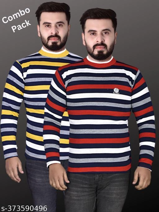 Woolen Striped Sweater for Men (Yellow & Red, M) (Pack of 2)