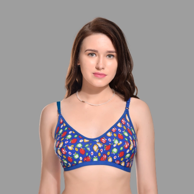 Hosiery Printed Non-Padded Bra for Women (Blue, 28)