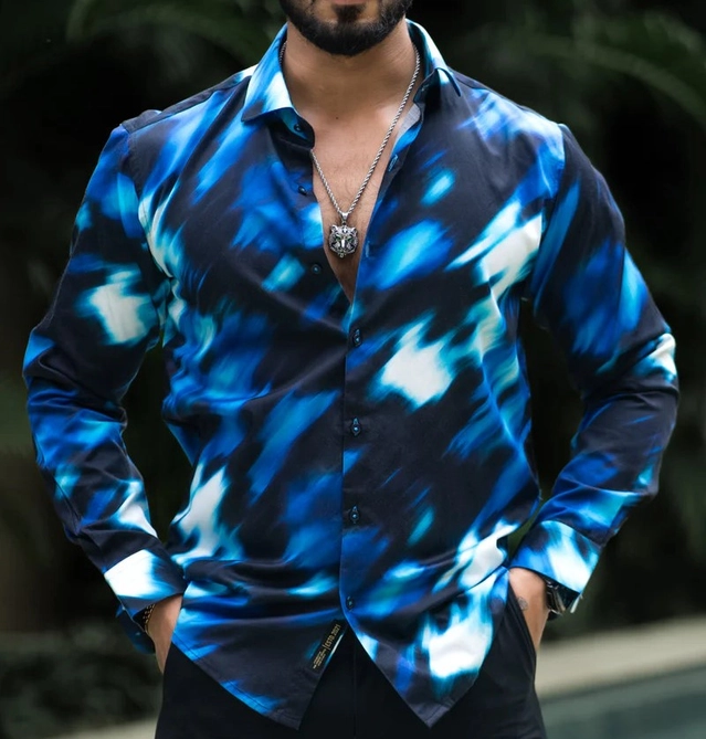 Lycra Full Sleeves Printed Shirt for Men (Multicolor, M)