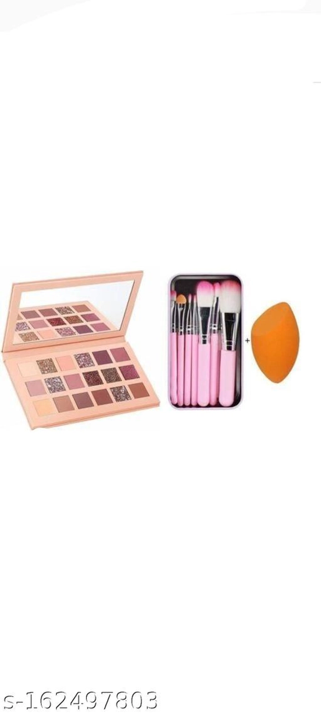 Eyeshadow Palette with (7 Pcs) Makeup Brushes & Makeup Puff (Multicolor, Set of 3)