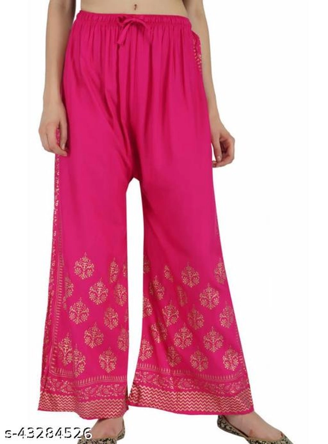 Rayon Printed Palazzo for Women (Pink, Free Size)