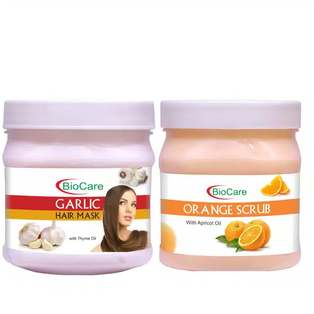 Biocare Garlic Hair Mask (500 ml) with Orange Scrub (500 ml) (Combo of 2) (A-1454)
