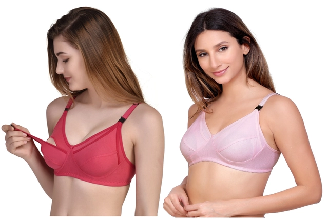 Cotton Blen Solid Non Padded Feeding Bras for Women (Multicolor, 32) (Pack of 2)