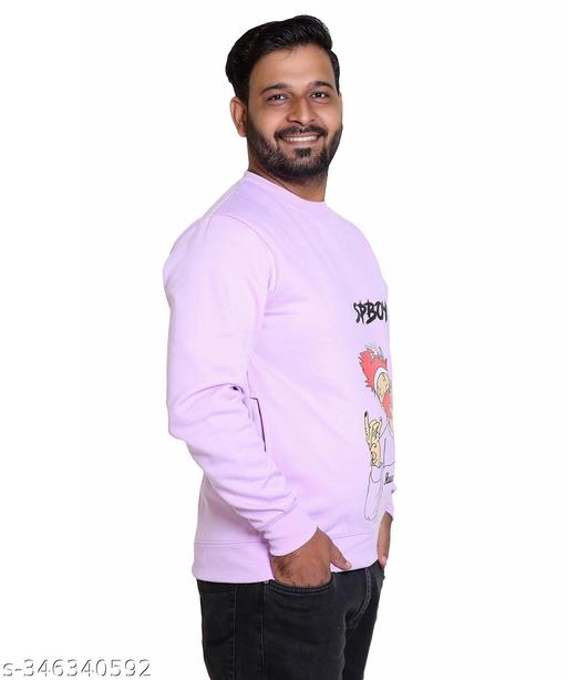 Fleece Printed Sweatshirt for Men (Lavender, M)