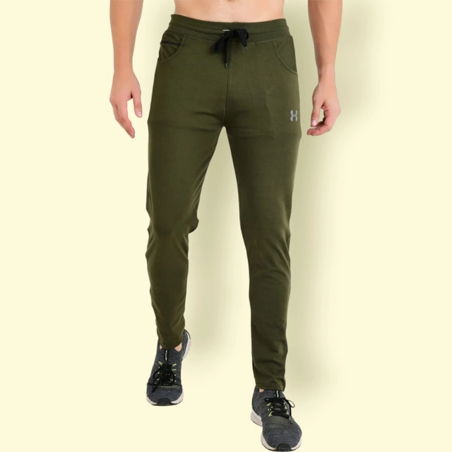 Lycra Nylon Logo Printed Track Pant for Men (Olive, M)